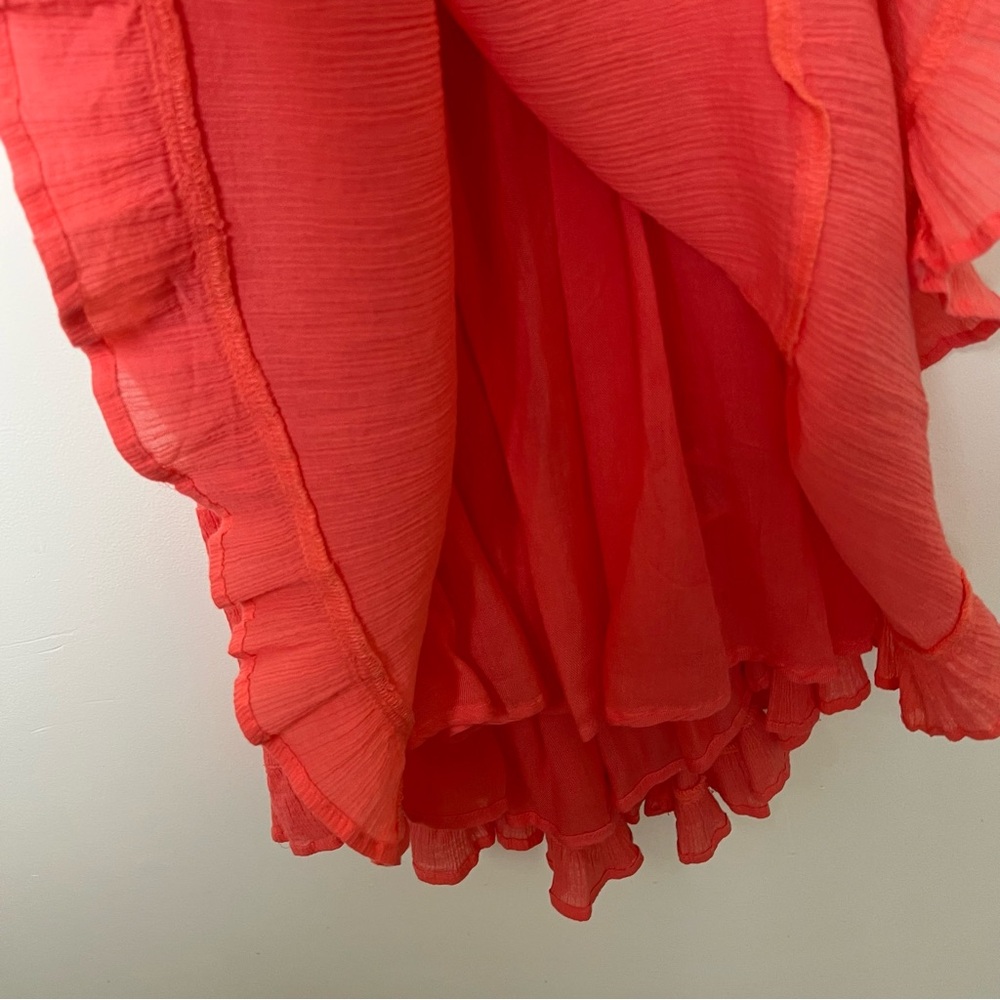 Free People Perfect Day V Neck Smocked Mini Dress Balloon Sleeve XS Watermelon - Picture 5 of 11